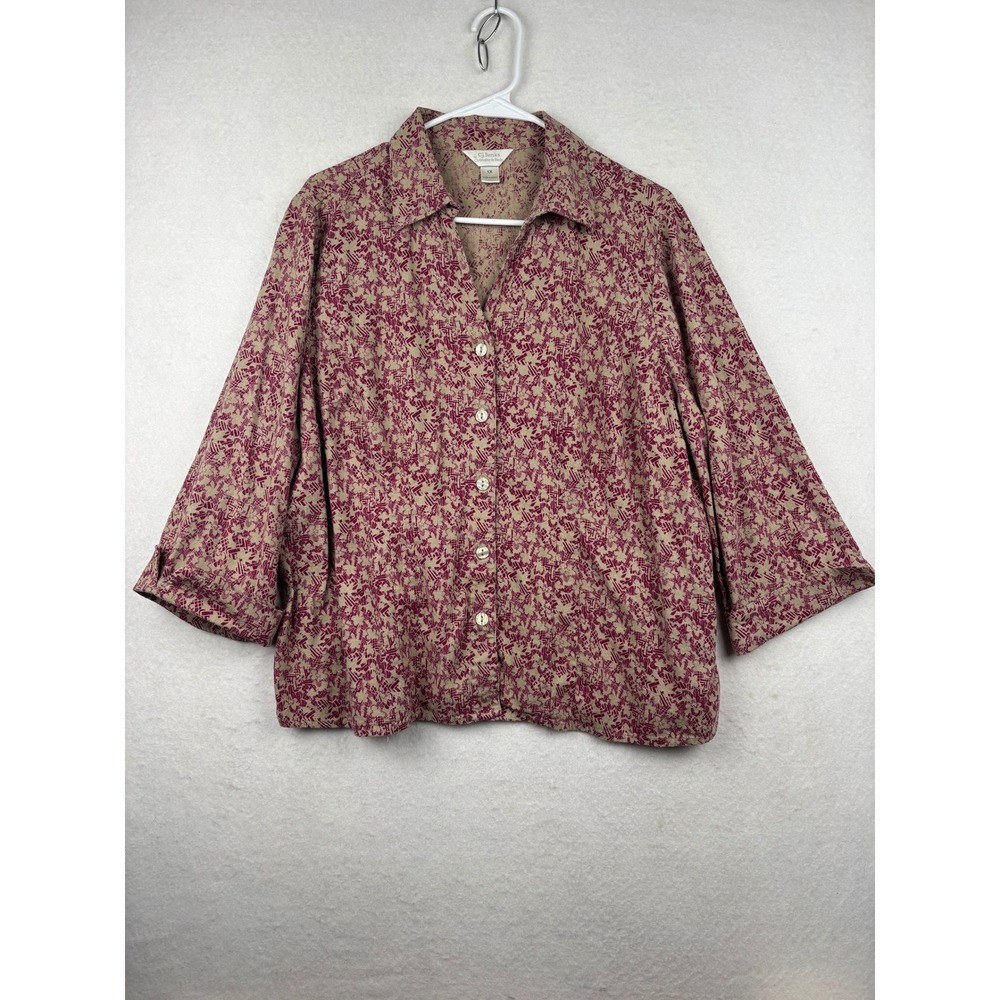 CJ Banks Linen Shirt‎ Womens 1X Button Down Abstract Print Relaxed